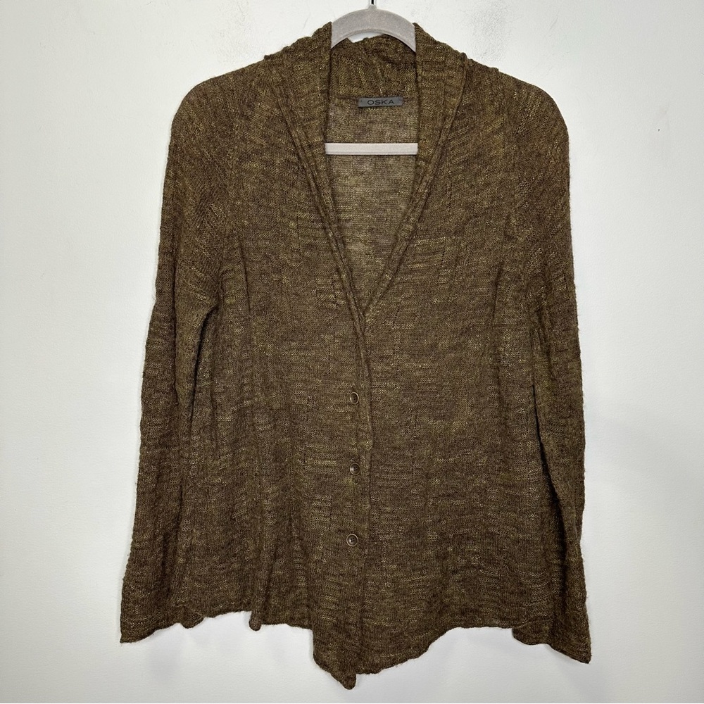 Oska Buttoned Front Textured Loose Knit Asymmetrical Length Cardigan Size 1, S